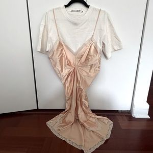 Alexander Wang Pink Lace Silk T-Shirt Midi Dress